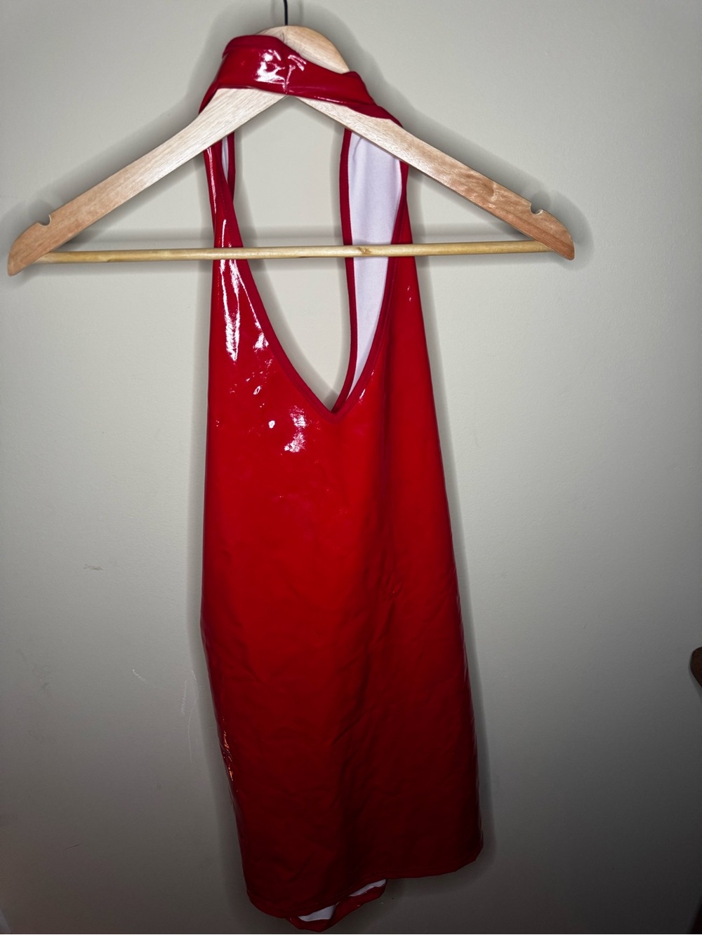 PrettyLittleThing Red Patent Halter Dress